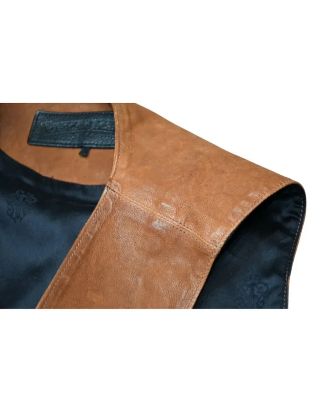 Chrome Hearts L Lng Bck Leather Vest Floral Button Brown S